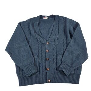 Royal Scott Shetland Wool Cable Knit Cardigan Navy Blue Button Up Size 1X